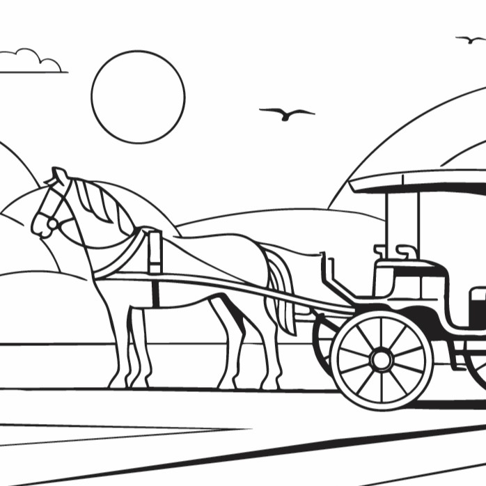 Bruges Bauhaus colouring book illustration - Bruges horse carriage