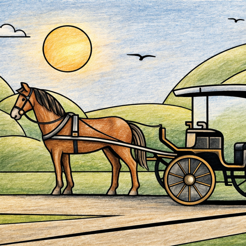 Bruges Bauhaus colouring book illustration - Bruges horse carriage 2