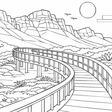 Cape Town Bauhaus colouring book illustration - Kirstenbosch Boomslang walkway 2