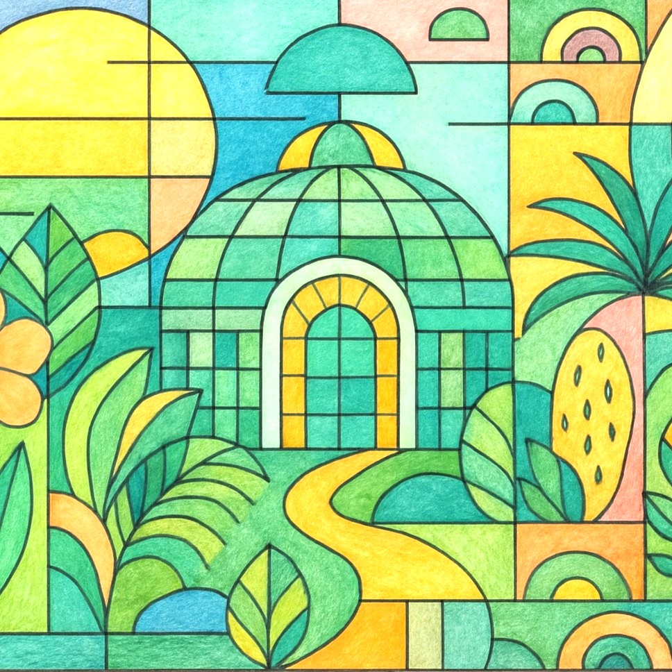 London Bauhaus colouring book illustration - Kew Garden