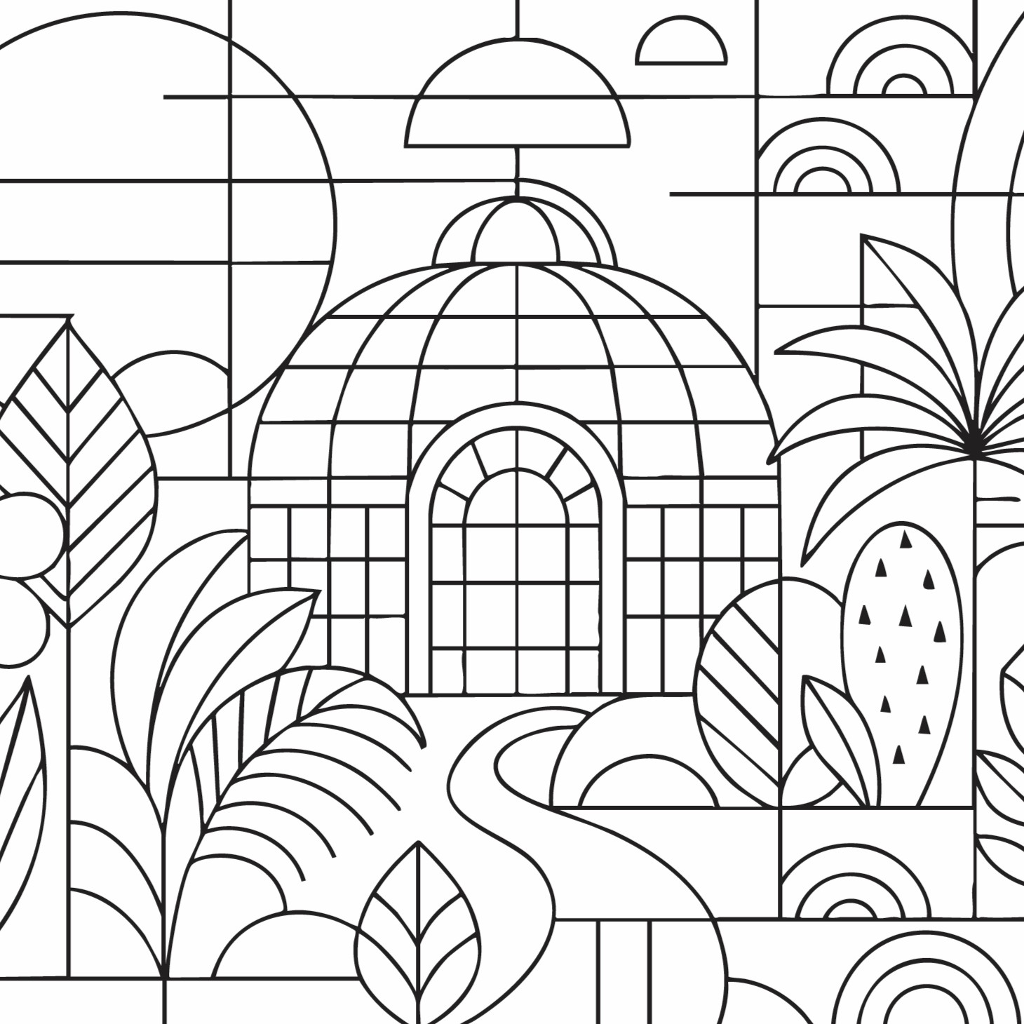 London Bauhaus colouring book illustration - Kew Garden 2