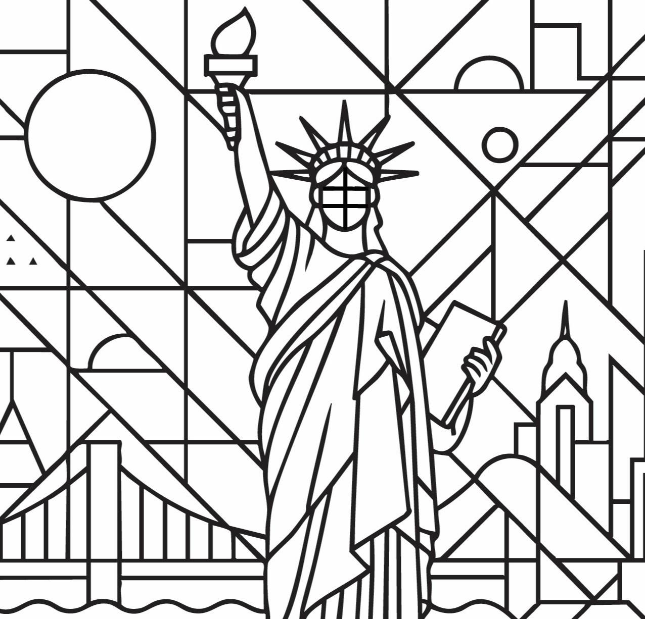 New York Bauhaus colouring book illustration - Statue of Liberty 2