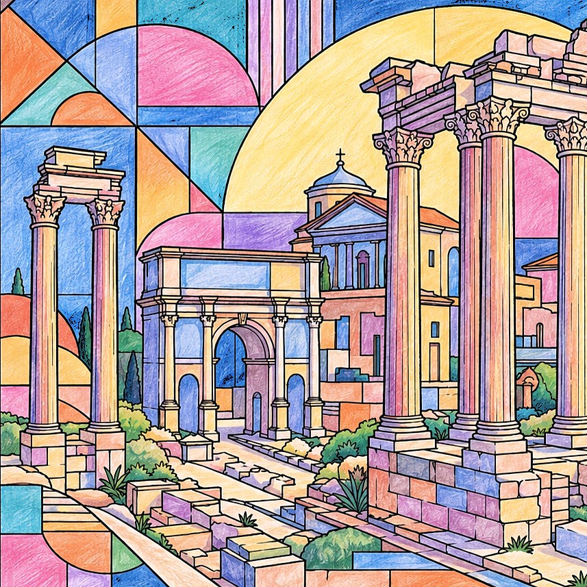 Rome Bauhaus colouring book illustration