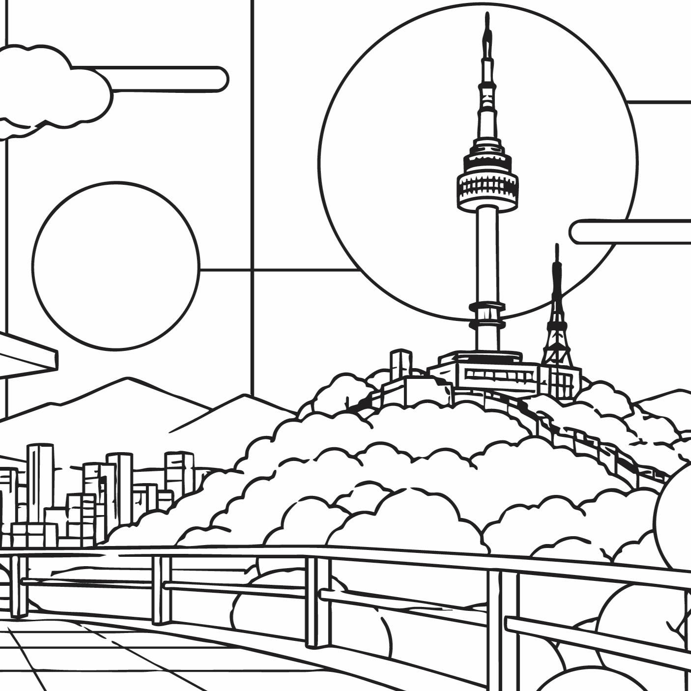 Seoul Bauhaus colouring book illustration