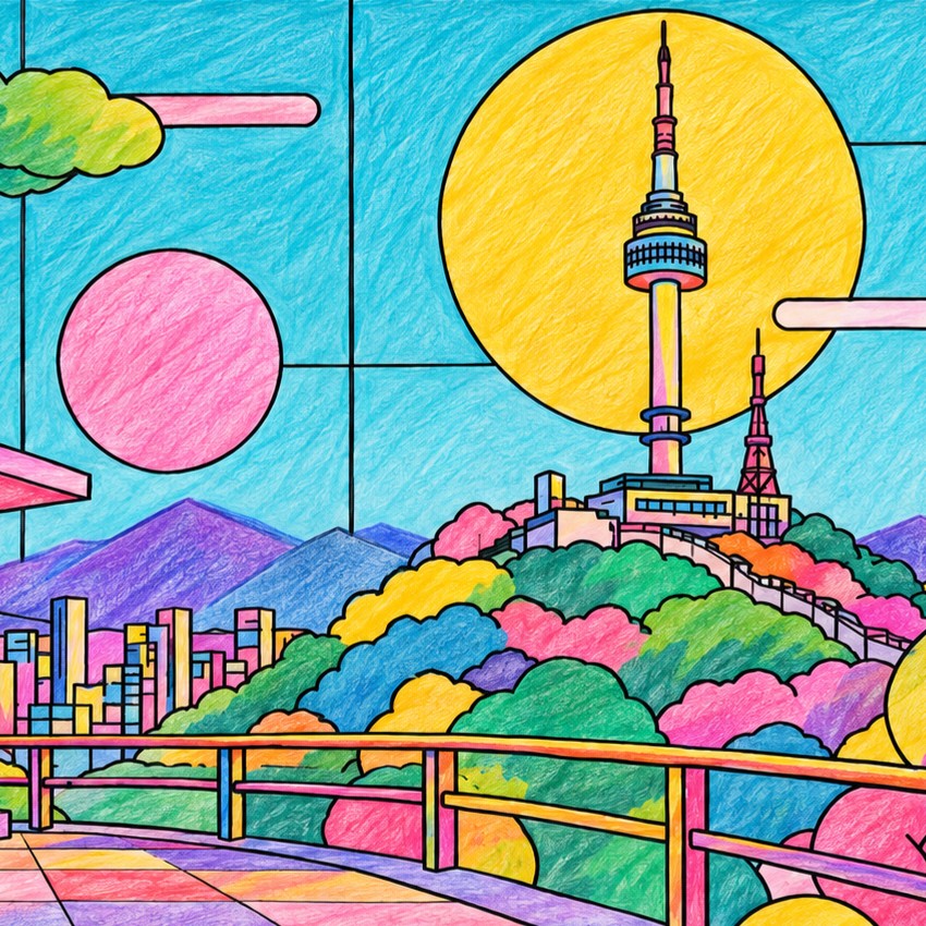 Seoul Bauhaus colouring book illustration 2