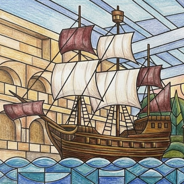 Stockholm Bauhaus colouring book illustration - Vasa ship 2