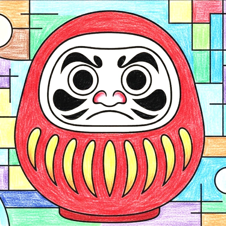 Tokyo Bauhaus colouring book illustration - Daruma Doll 2