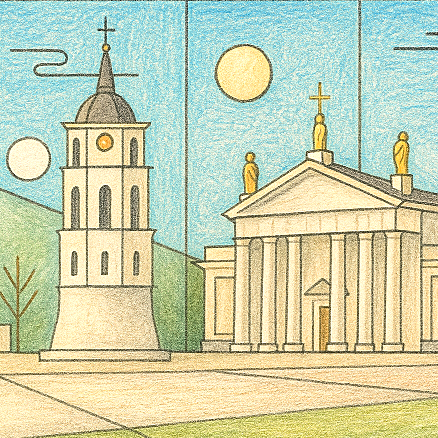 Vilnius Bauhaus colouring book illustration - Cathedral Square